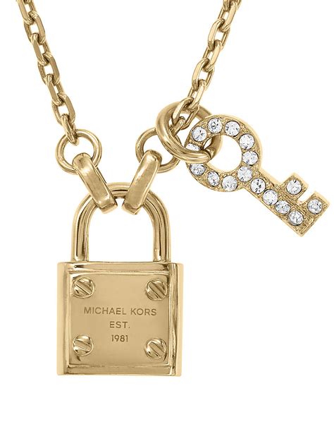 michael kors gold lock and key necklace|Michael Kors sterling silver necklace.